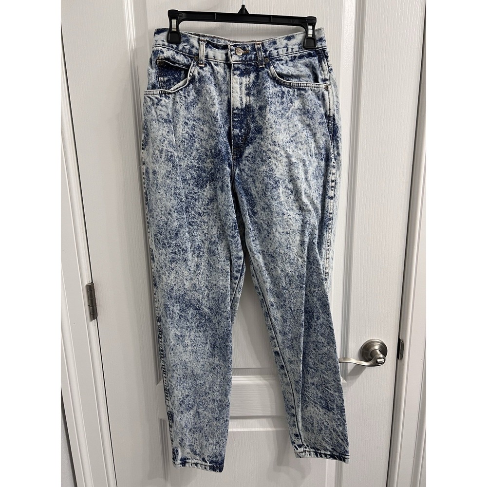 Vintage Chic Acid Wash High Waisted Tapered Leg Jeans Blue White Size 11 USA